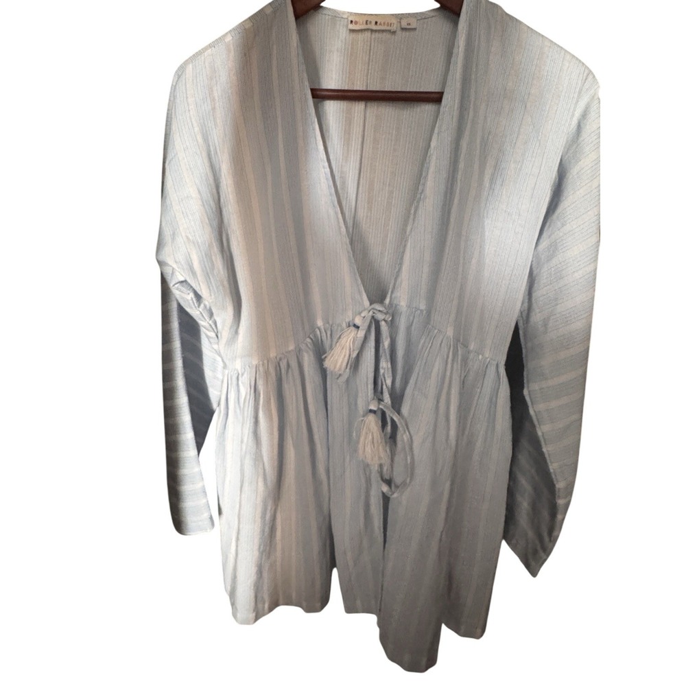 Roller Rabbit Womens Tunic Top Blue Striped Cotton Cover-Up Double Front Tie XS